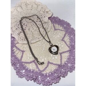 Vintage Hosin Watch Heart Pendant Necklace on Long Silver Chain